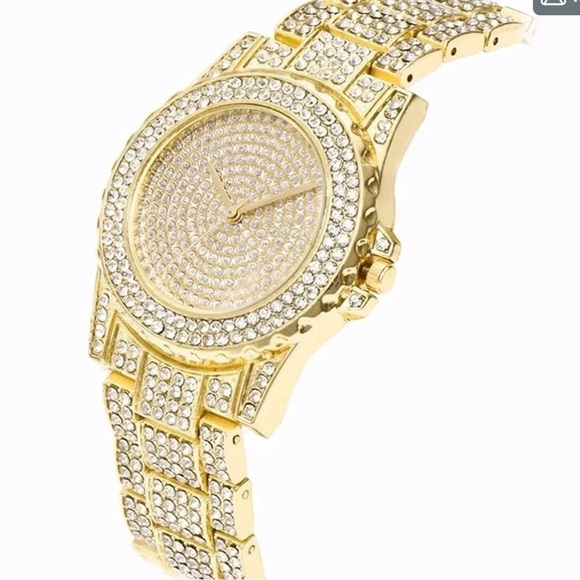 Unisex Pave Bling Simulated Hip Hop Iced Out Gold Tone Crystal Rapper Watch - Picture 4 of 10